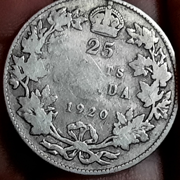 AUTHENTIC GENUINE VINTAGE USA 1920 TWENTY FIVE CENT COIN GEORGE V .800 - Picture 6 of 7